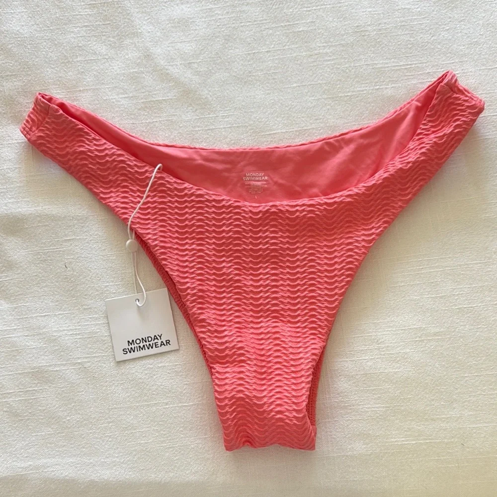 Monday Swimwear Coral Textured Bikini Bottom - Picture 1 of 1